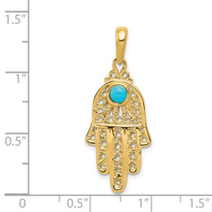 14K Gold Turquoise Chamseh Pendant with Filigree Design, 35mm Vintage Elegance