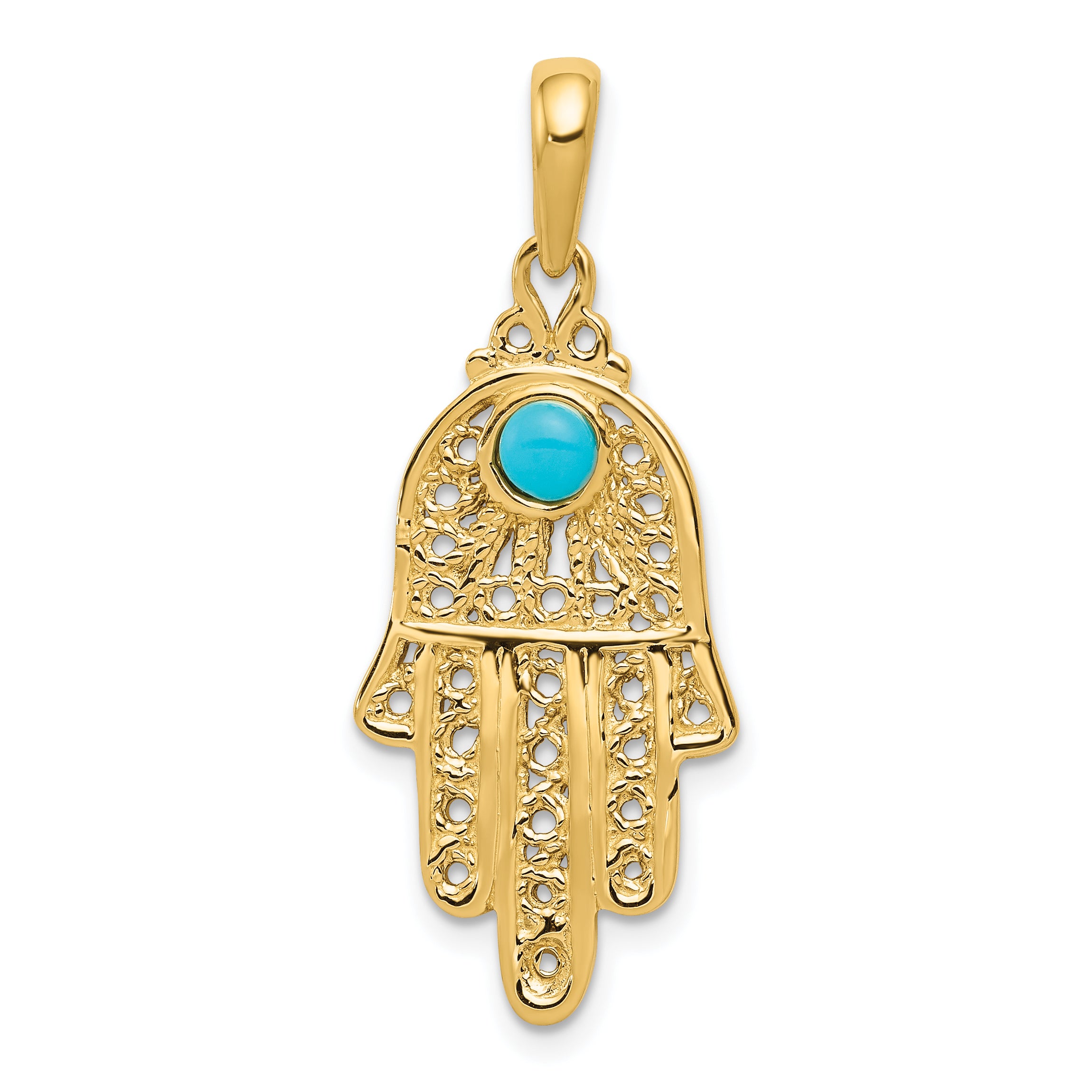 14k Turquoise Filigree Chamseh Pendant