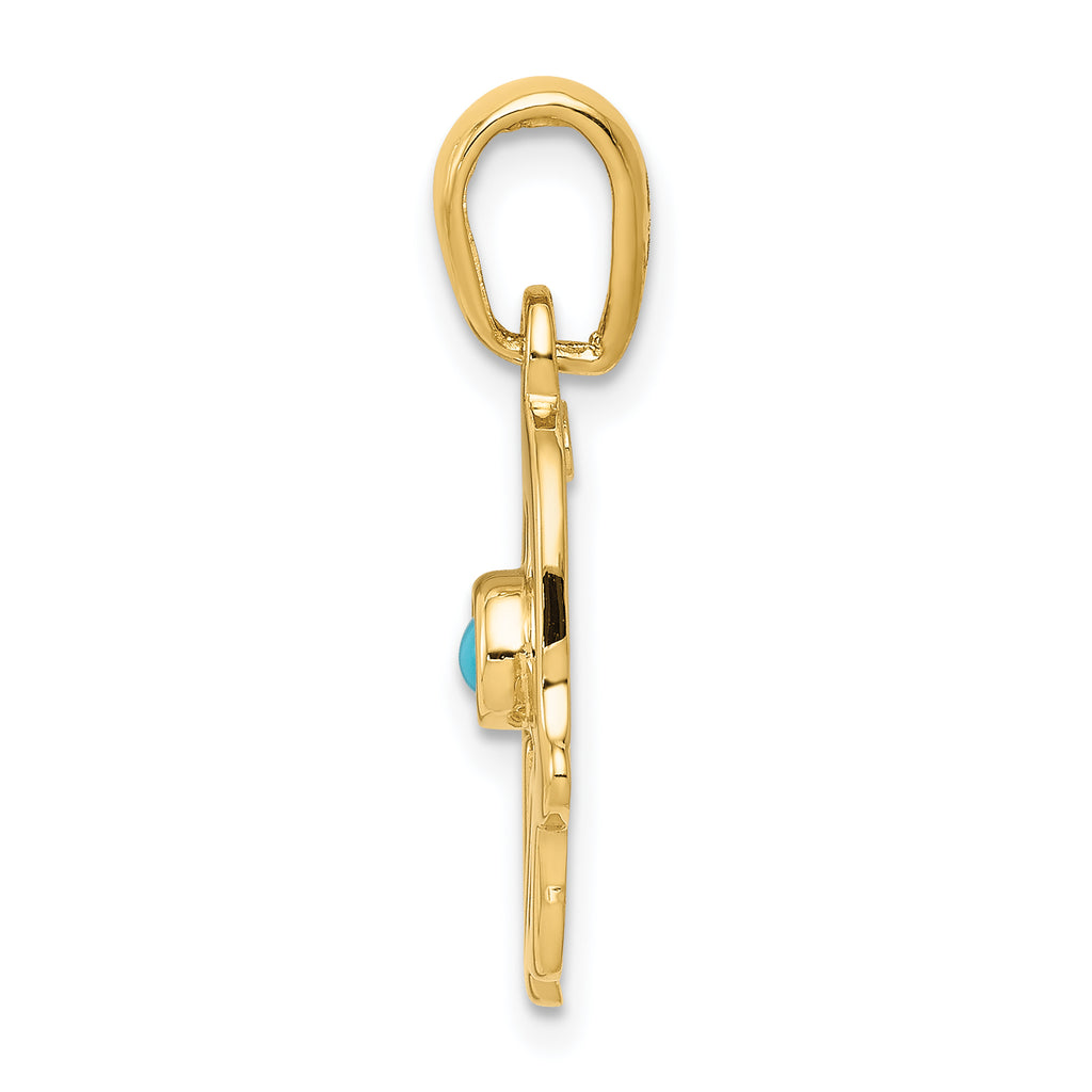 14K Gold Turquoise Chamseh Pendant with Round Stone in Vintage Style