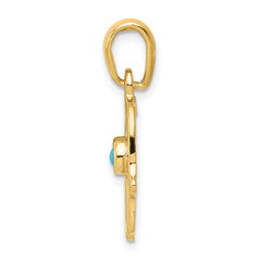 14K Gold Turquoise Chamseh Pendant with Round Stone in Vintage Style