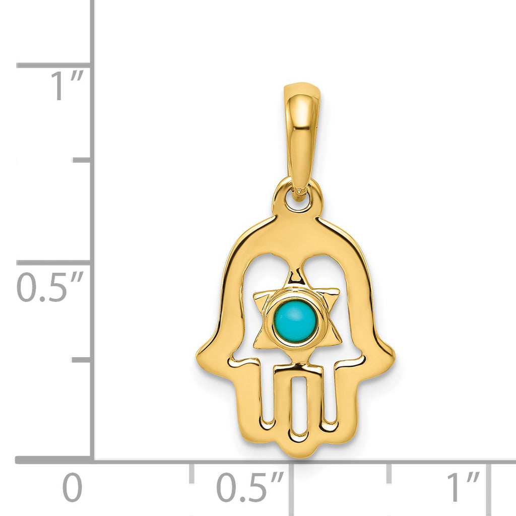 14K Gold Turquoise Chamseh Pendant with Round Stone in Vintage Style