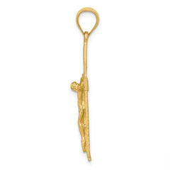 14K Gold Crucifix Pendant with Brushed Diamond-Cut Finish  Solid and Textured
