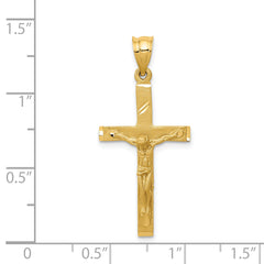 14K Gold Crucifix Pendant with Brushed Diamond-Cut Finish  Solid and Textured