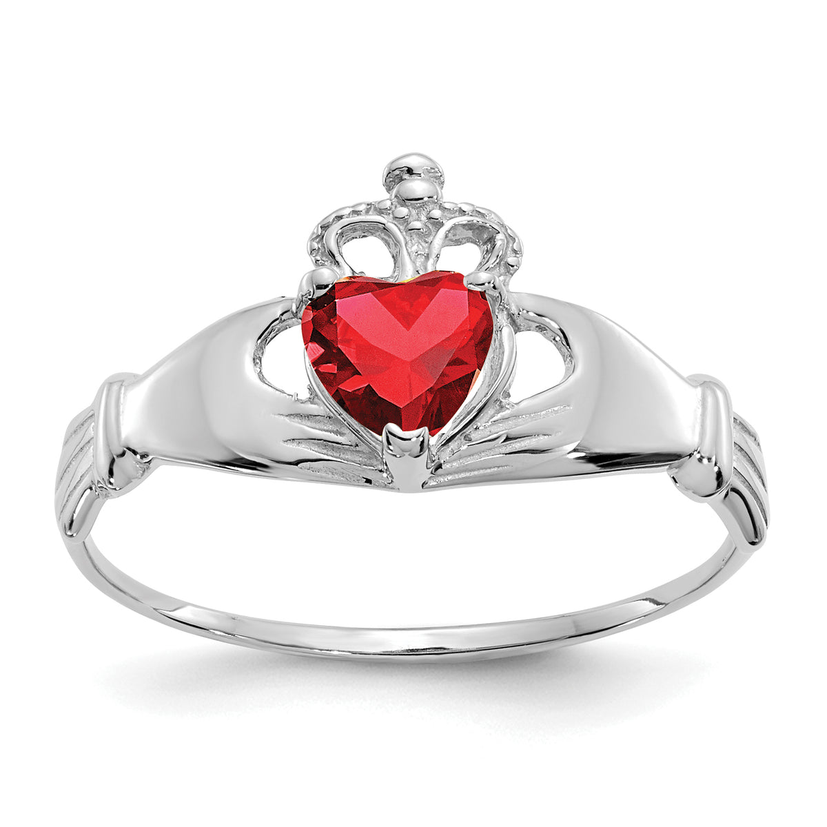 14k White Gold CZ January Birthstone Claddagh Heart Ring