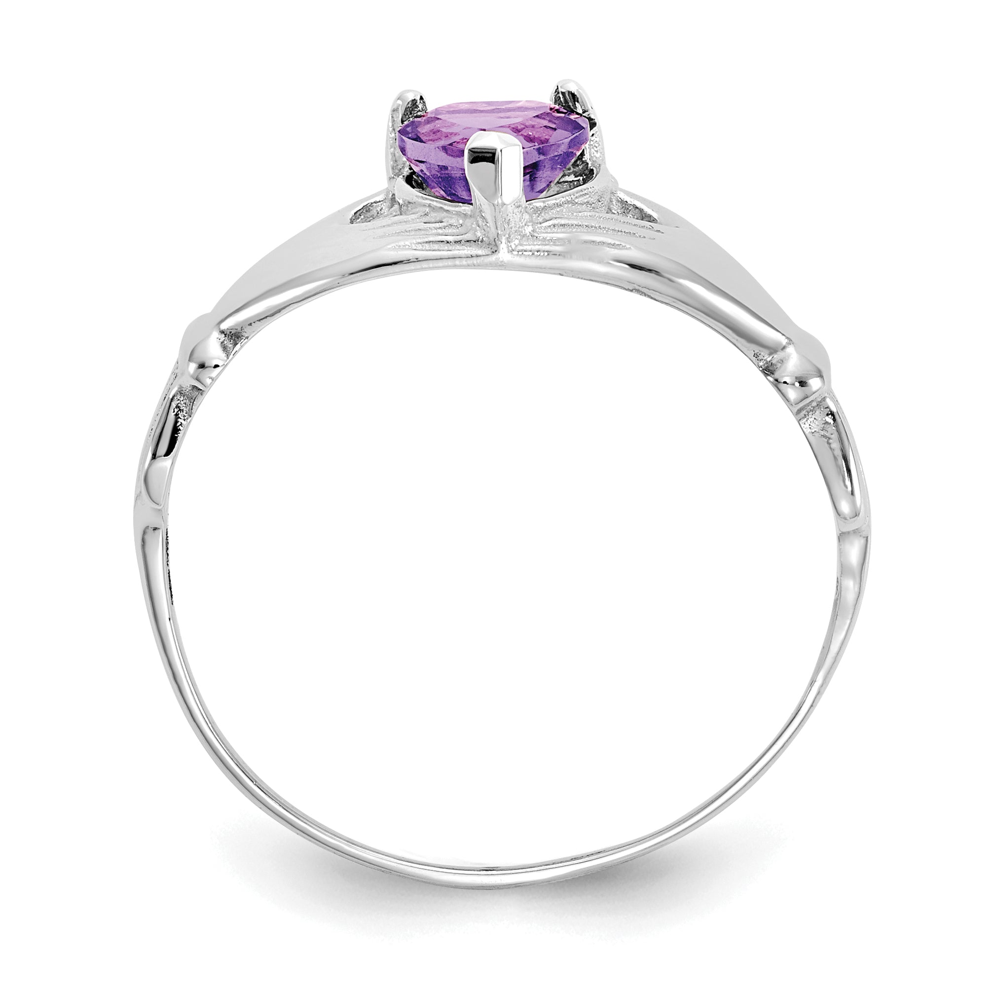14k White Gold CZ February Birthstone Claddagh Heart Ring Secondary image