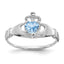 14k White Gold CZ March Birthstone Claddagh Heart Ring