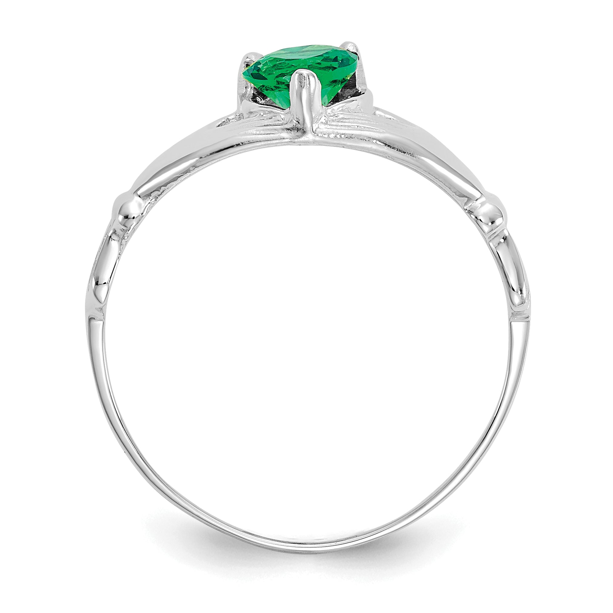 14k White Gold CZ May Birthstone Claddagh Heart Ring Secondary image
