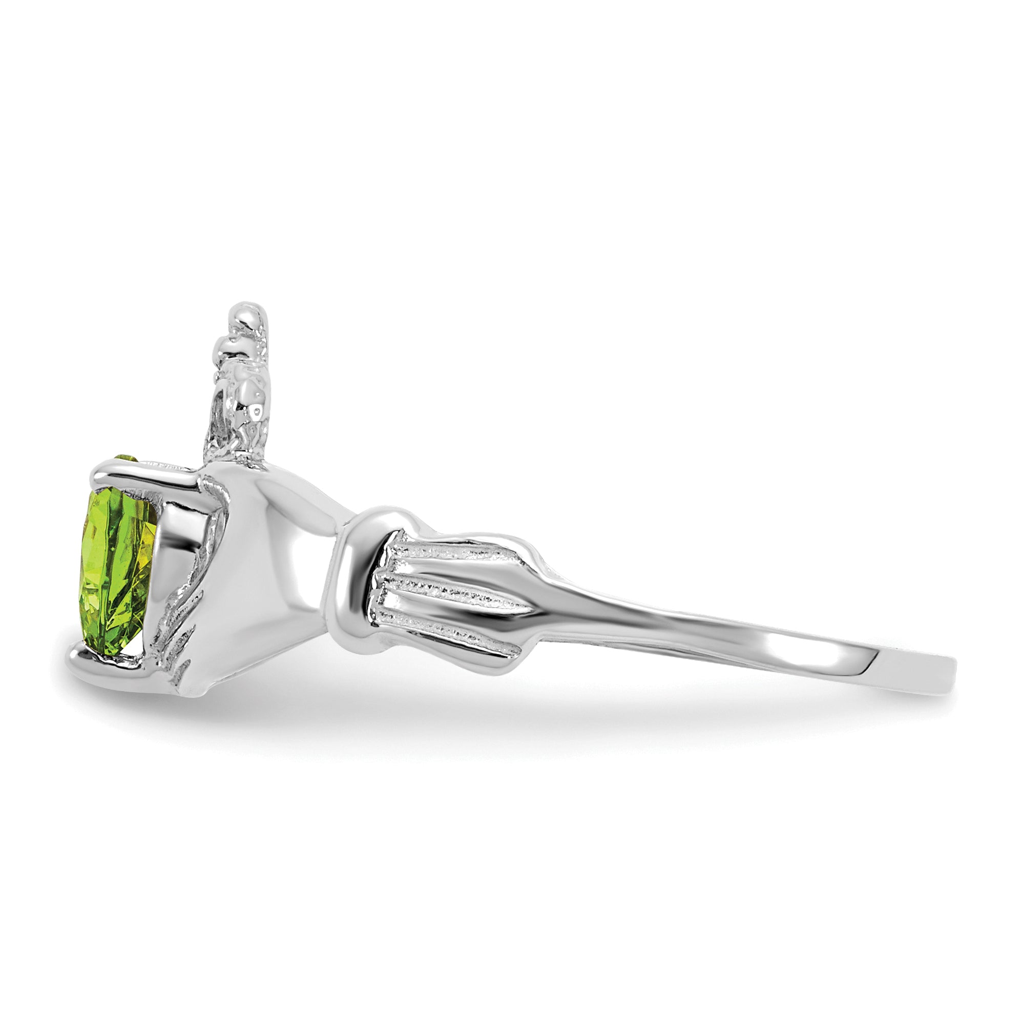 14k White Gold CZ August Birthstone Claddagh Heart Ring