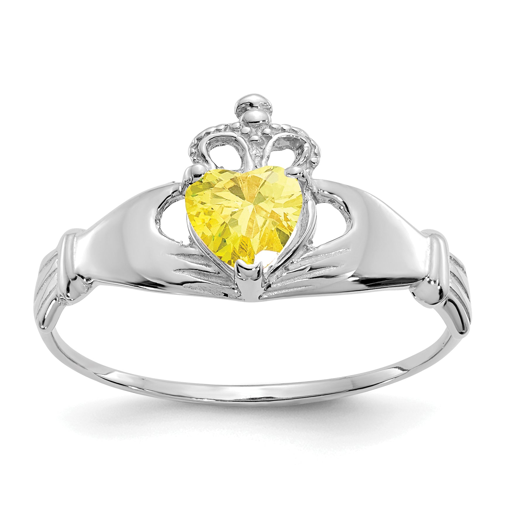 14k White Gold CZ November Birthstone Claddagh Heart Ring Main image