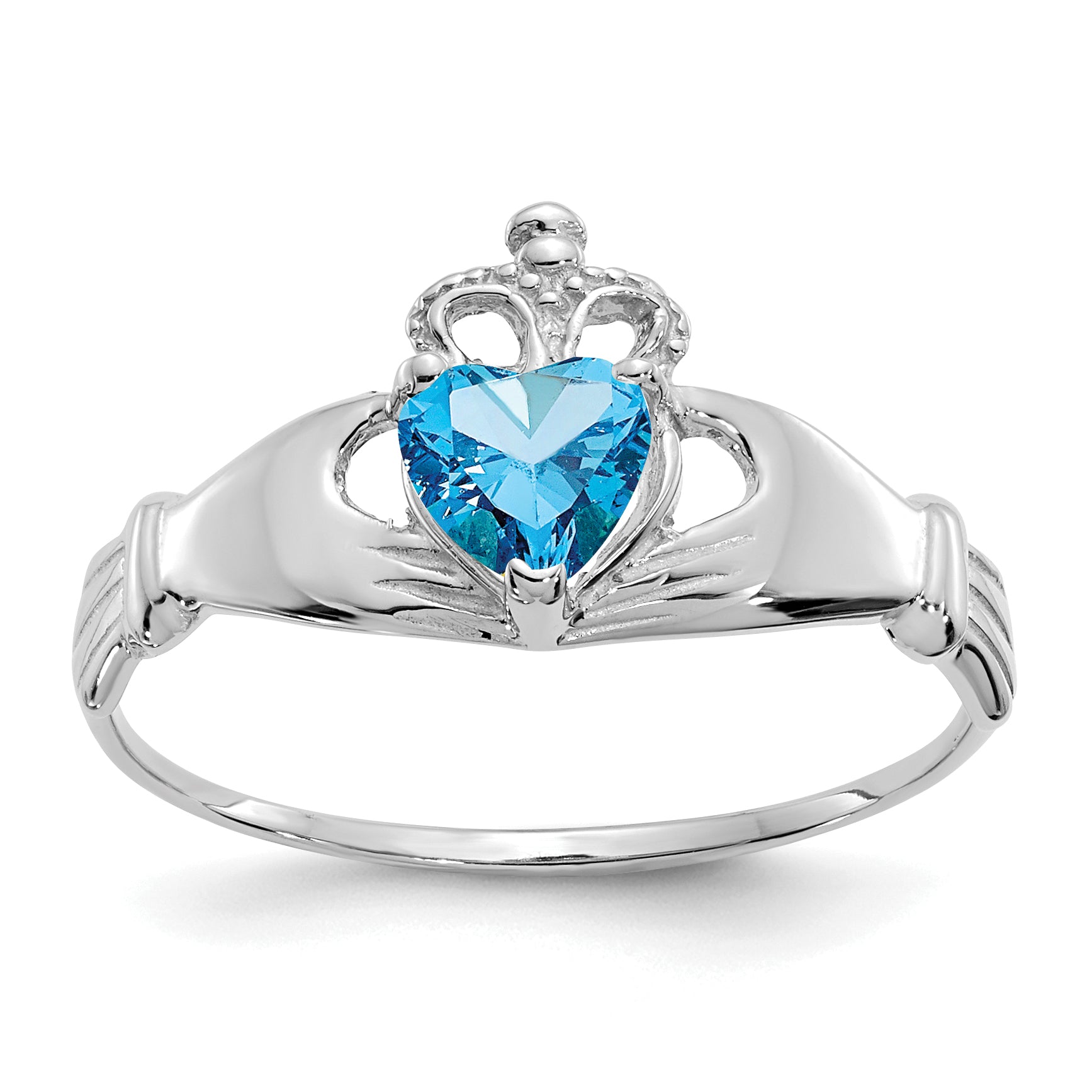 14k White Gold CZ December Birthstone Claddagh Heart Ring Main image