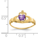 14k CZ February Birthstone Claddagh Heart Ring