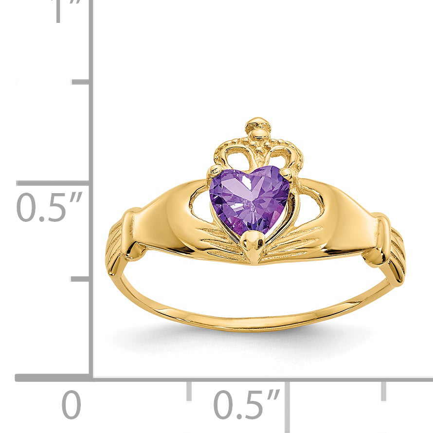 14k CZ February Birthstone Claddagh Heart Ring