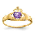 14k CZ February Birthstone Claddagh Heart Ring