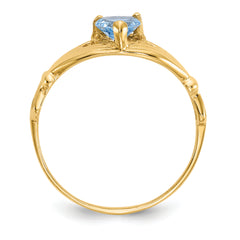 14k CZ March Birthstone Claddagh Heart Ring
