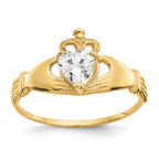 14k CZ April Birthstone Claddagh Heart Ring