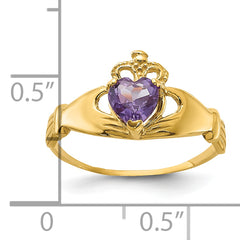 14k CZ June Birthstone Claddagh Heart Ring