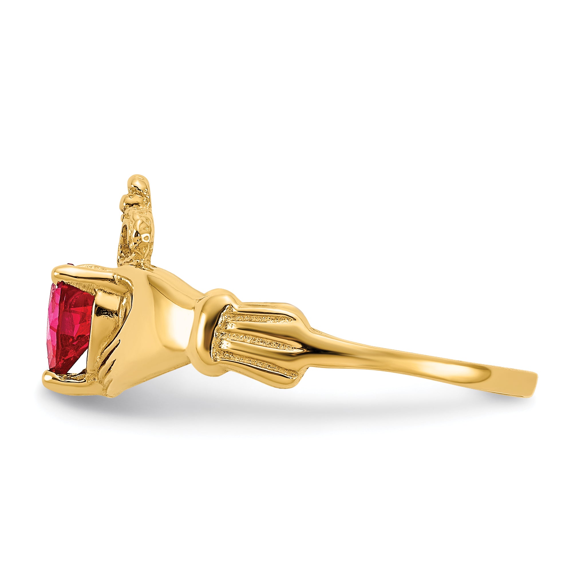 14k CZ July Birthstone Claddagh Heart Ring