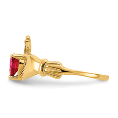 14k CZ July Birthstone Claddagh Heart Ring