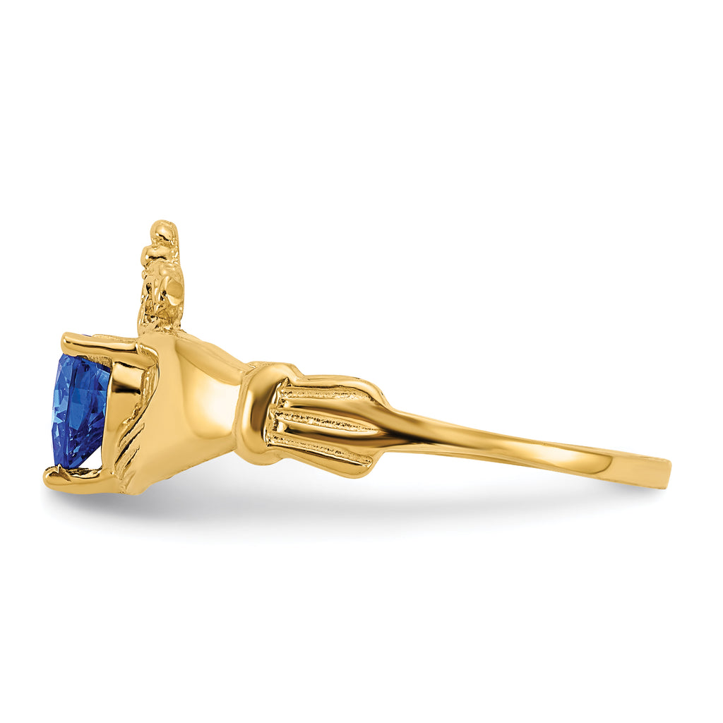 14k CZ September Birthstone Claddagh Heart Ring