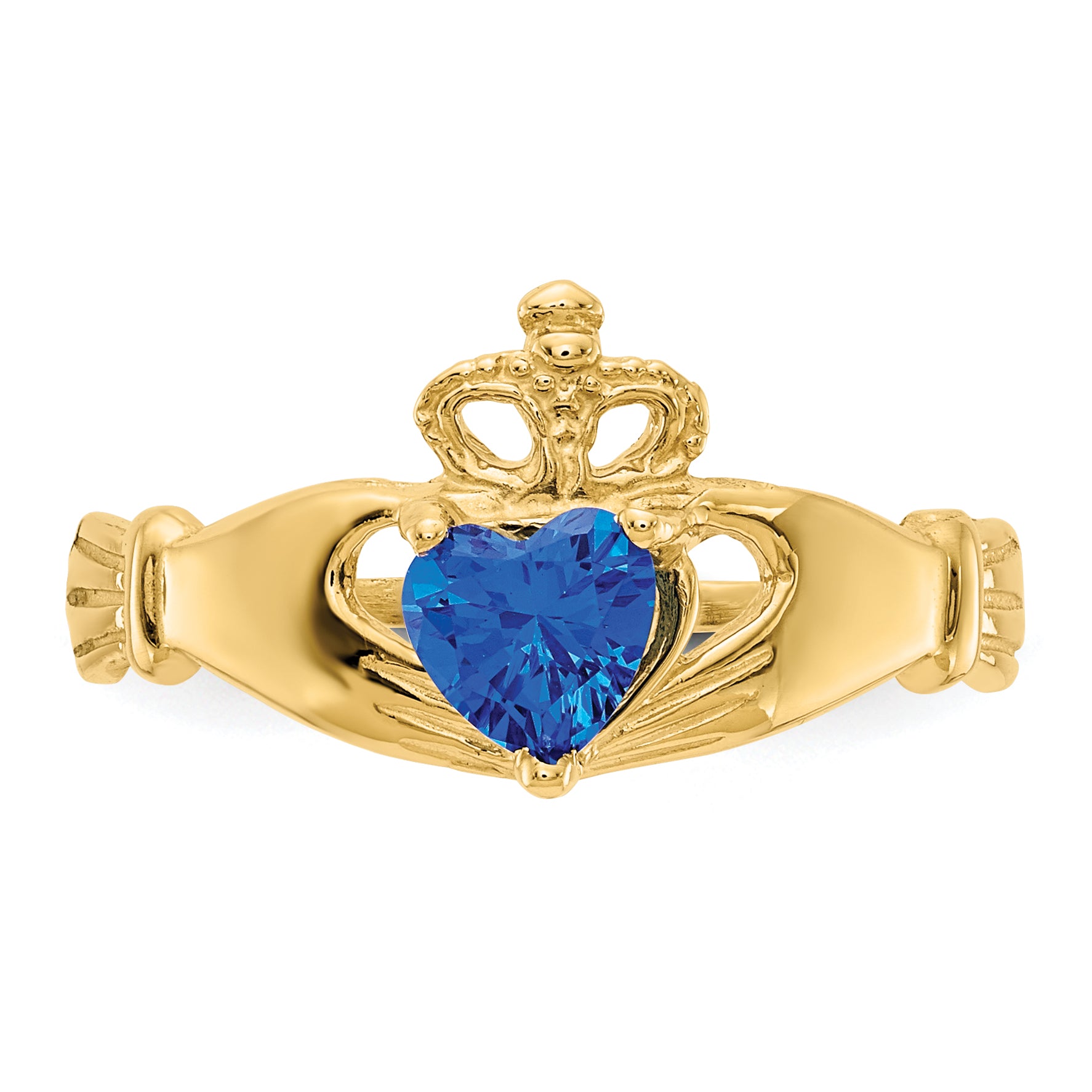 14k CZ September Birthstone Claddagh Heart Ring