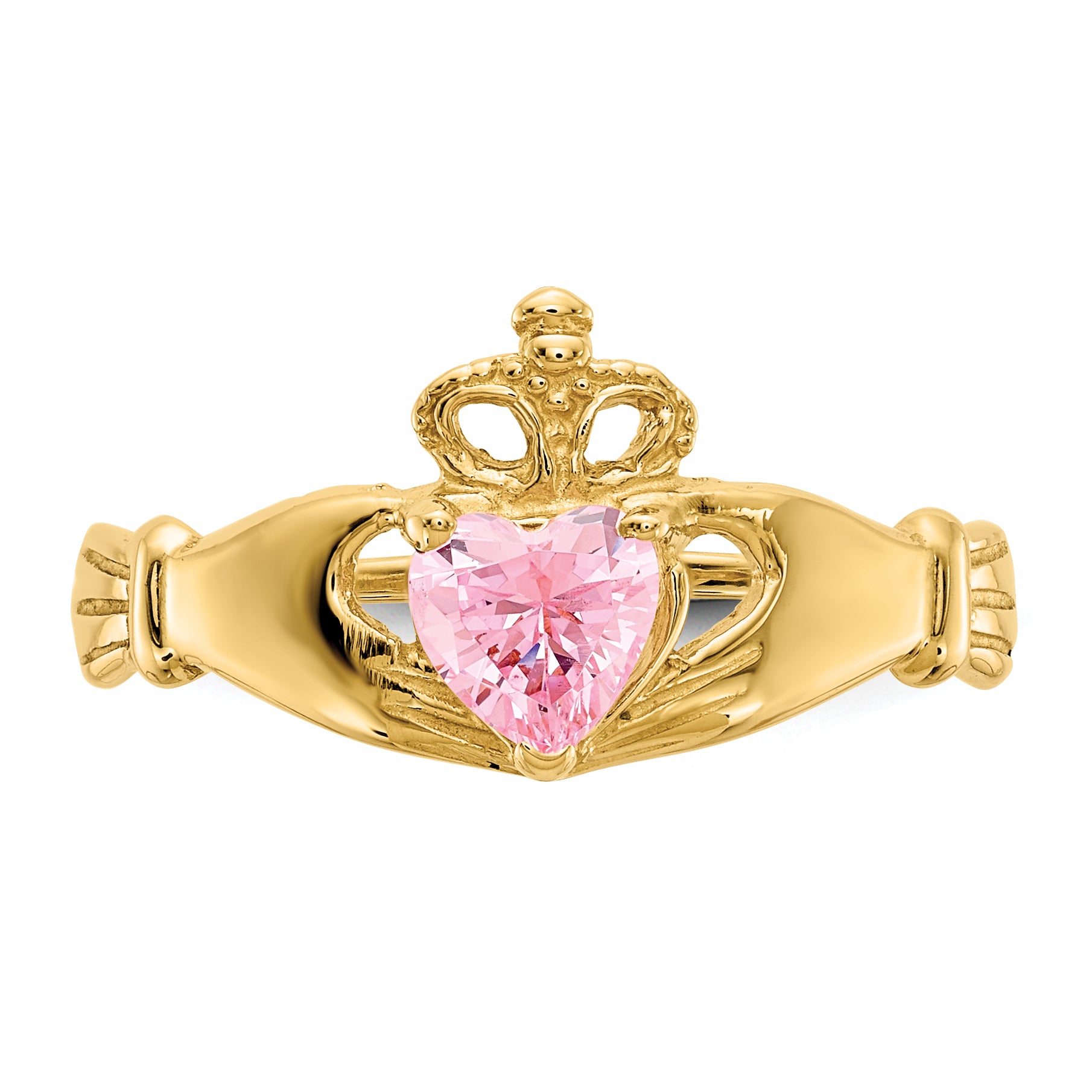 14k CZ October Birthstone Claddagh Heart Ring
