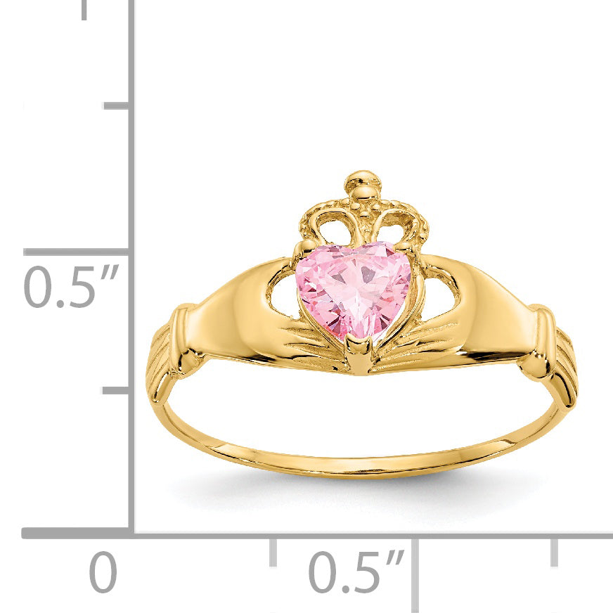 14k CZ October Birthstone Claddagh Heart Ring