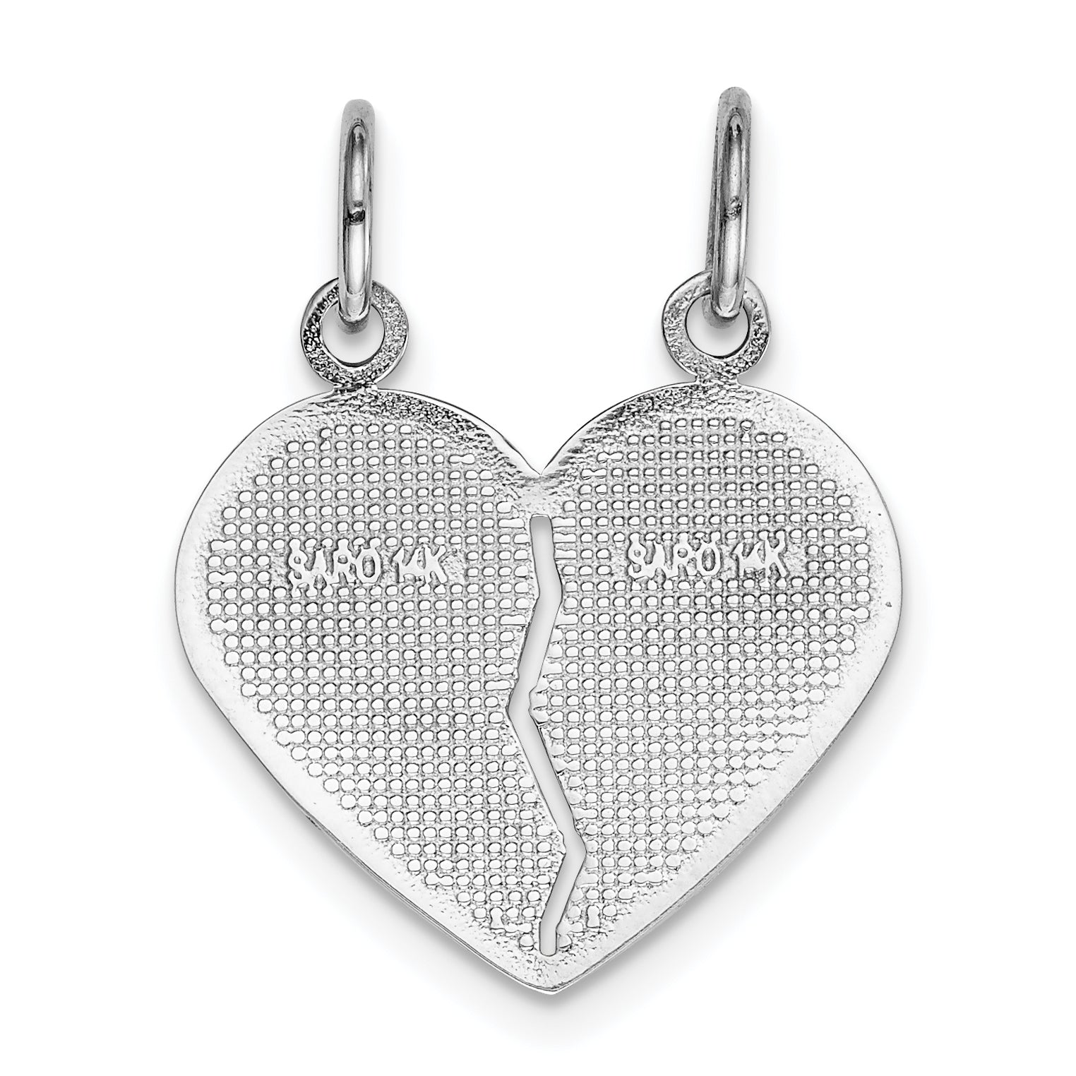 14K White Gold Daughter-Mom Break-Apart Heart Charm with Rhodium Finish