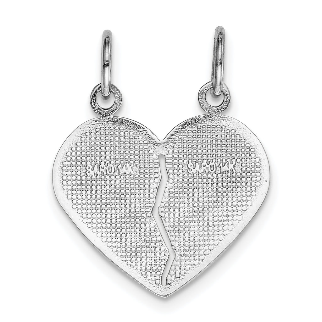 14K White Gold Daughter-Mom Break-Apart Heart Charm with Rhodium Finish