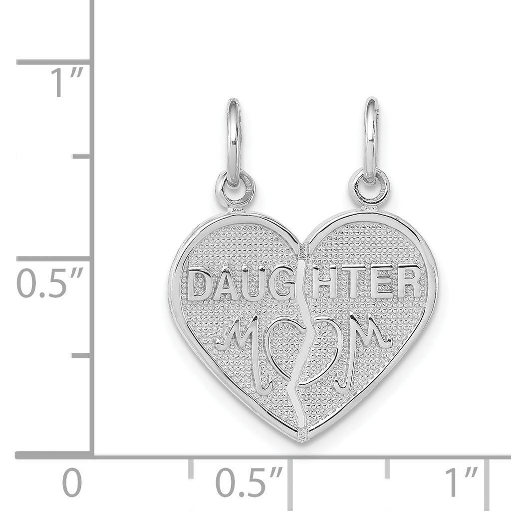 14K White Gold Daughter-Mom Break-Apart Heart Charm with Rhodium Finish
