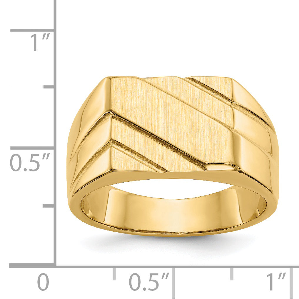 14k 13.0x11.0mm Open Back Diagonal Mens Signet Ring - 10