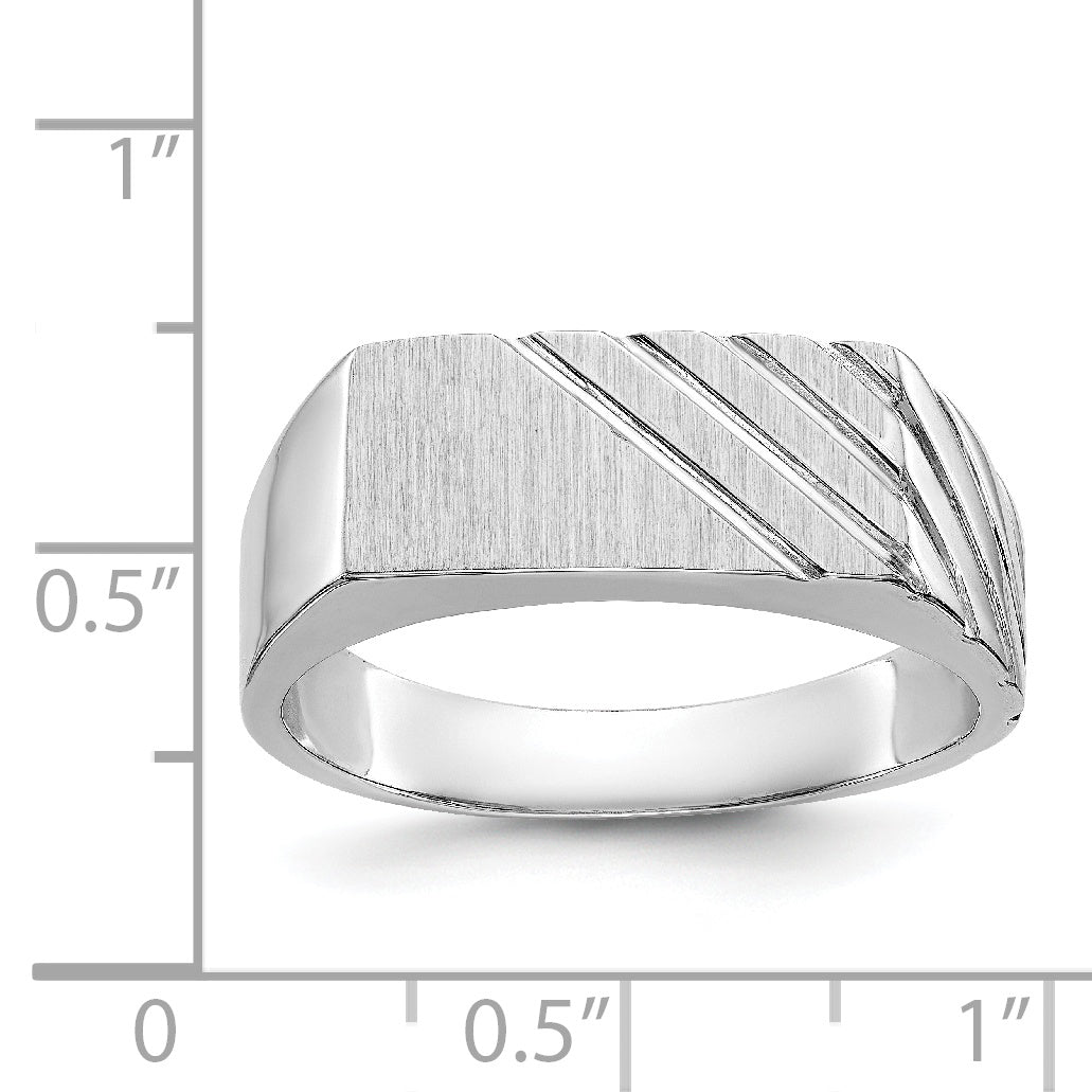 14k White Gold 7.5mm x 16.3mm Open Back Men's Signet Ring - 11