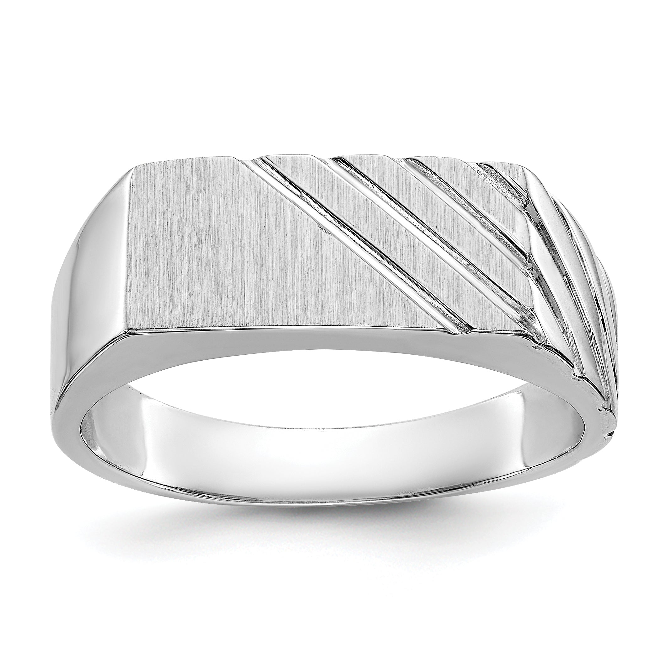 14k White Gold 7.5mm x 16.3mm Open Back Men's Signet Ring Main image