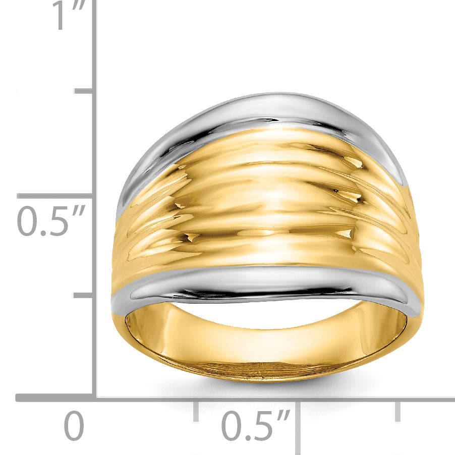 14k & Rhodium Fancy Dome Ring