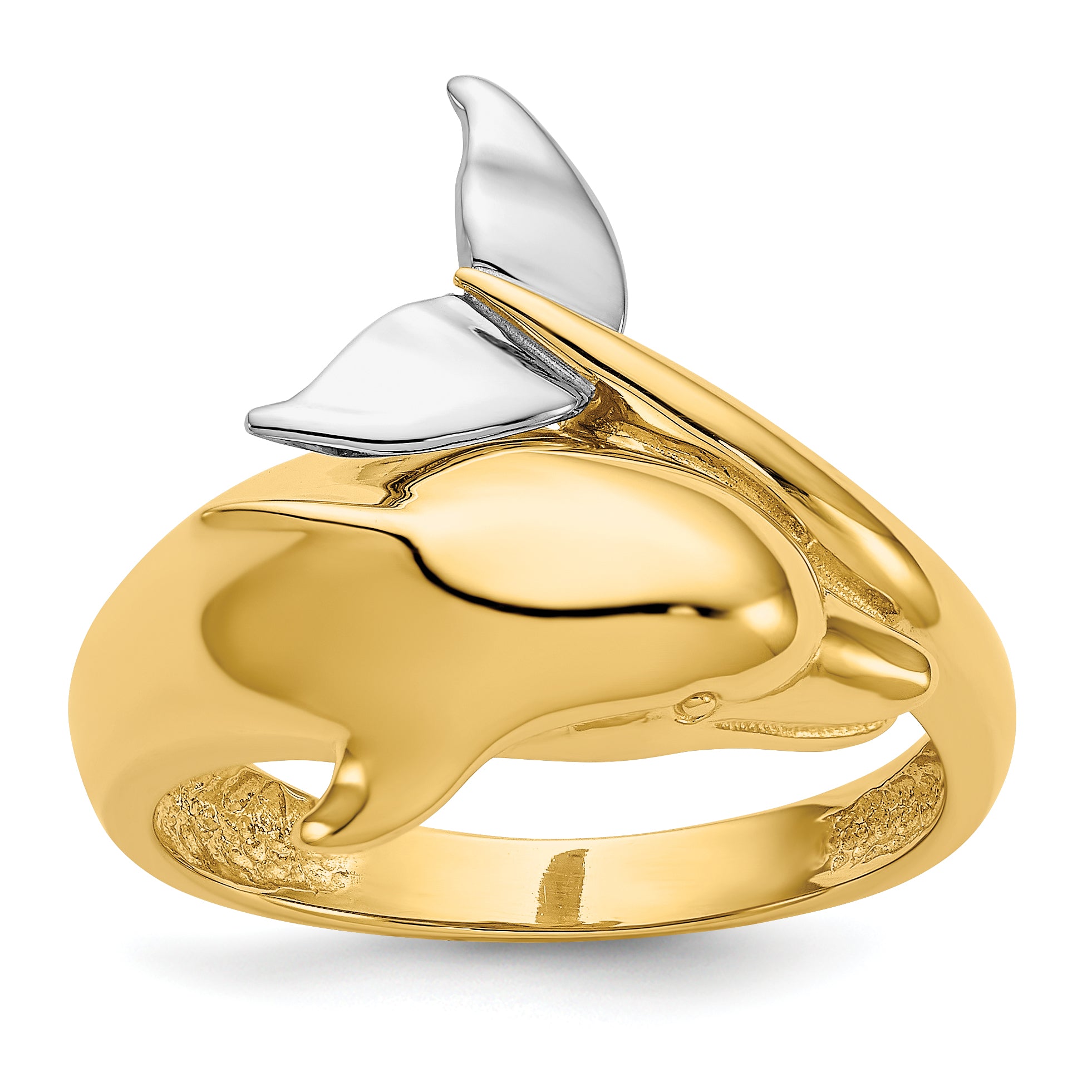 14k Two-tone Polished Dolphin Ring Main image