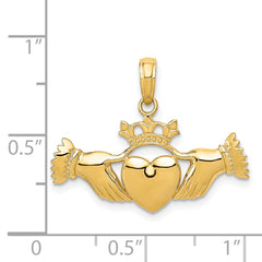14K Gold Claddagh Pendant with Polished Finish Elegant Solid Design
