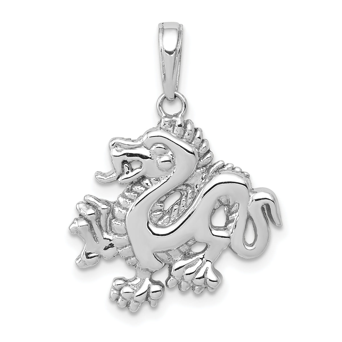14K White Gold Dragon Charm with Rhodium Plating  Solid Cast Design