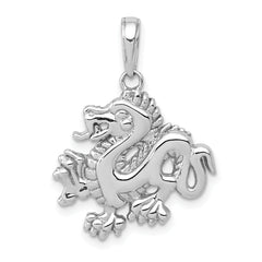 14K White Gold Dragon Charm with Rhodium Plating  Solid Cast Design