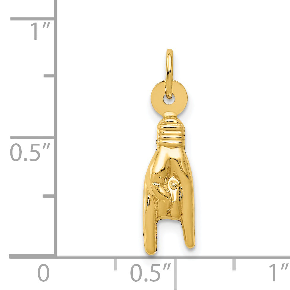 Rock On Hand Sign Charm in 14K Yellow Gold