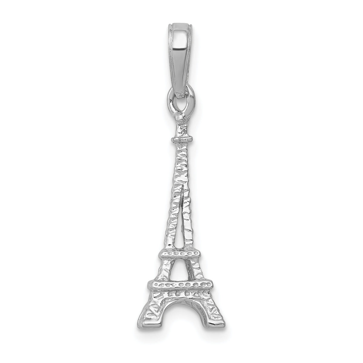 14K White Gold Polished Eiffel Tower Charm Rhodium-Plated Solid Design