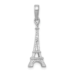 14K White Gold Polished Eiffel Tower Charm Rhodium-Plated Solid Design
