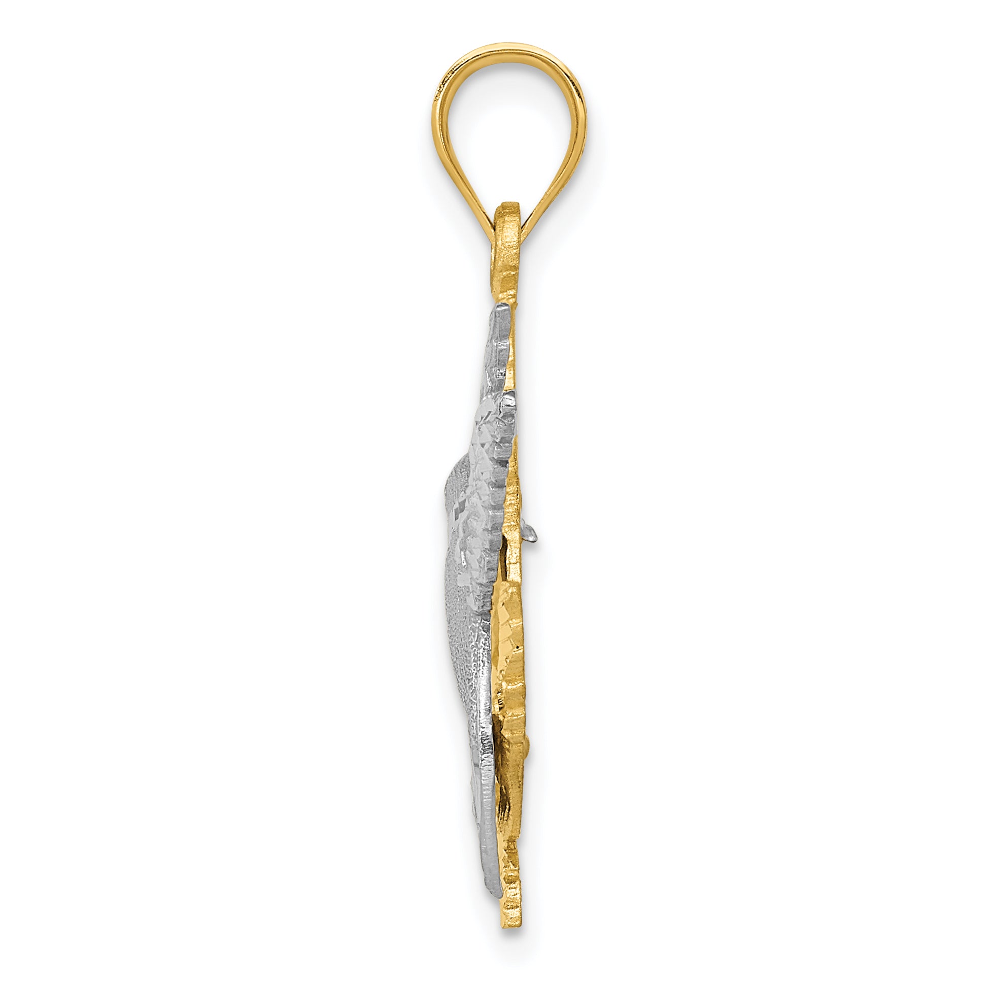 14K Two-Tone Gold Hummingbird Charm with Diamond-Cut Detailing Elegant Finish