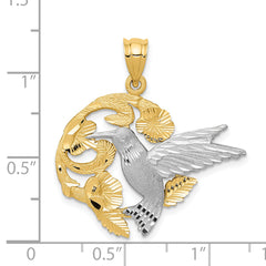 14K Two-Tone Gold Hummingbird Charm with Diamond-Cut Detailing Elegant Finish