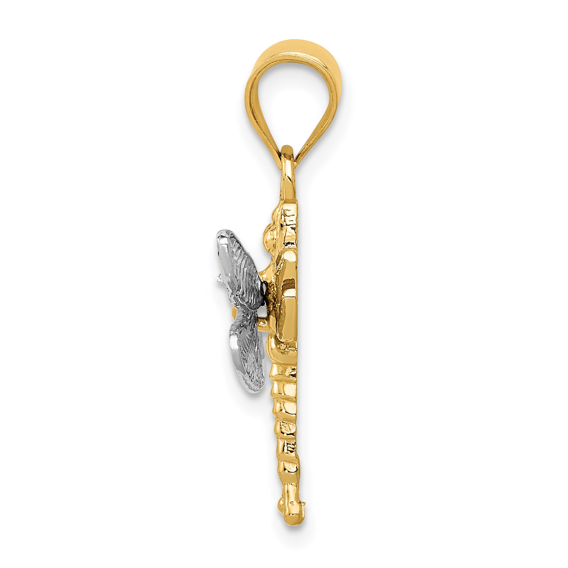 14K Two-Tone Gold Dragonfly Pendant with Polished Finish and Textured Design Secondary image