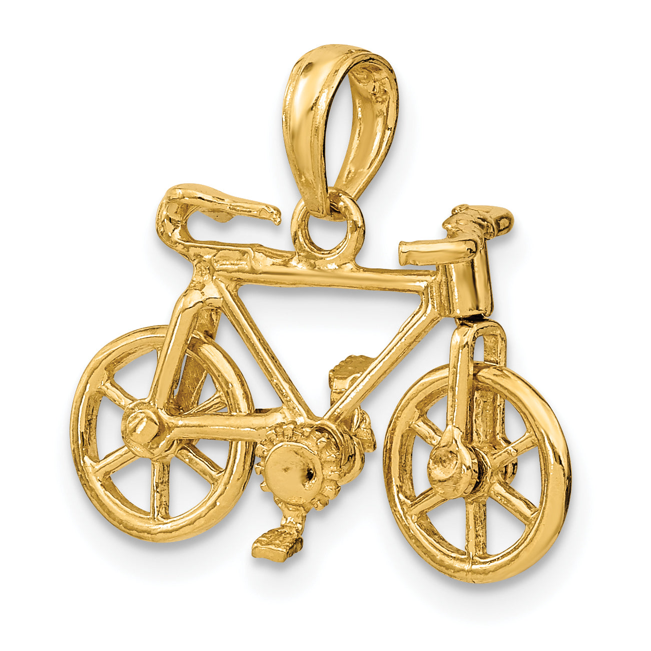 14K Gold 3D Moveable Bicycle Charm with Polished Finish