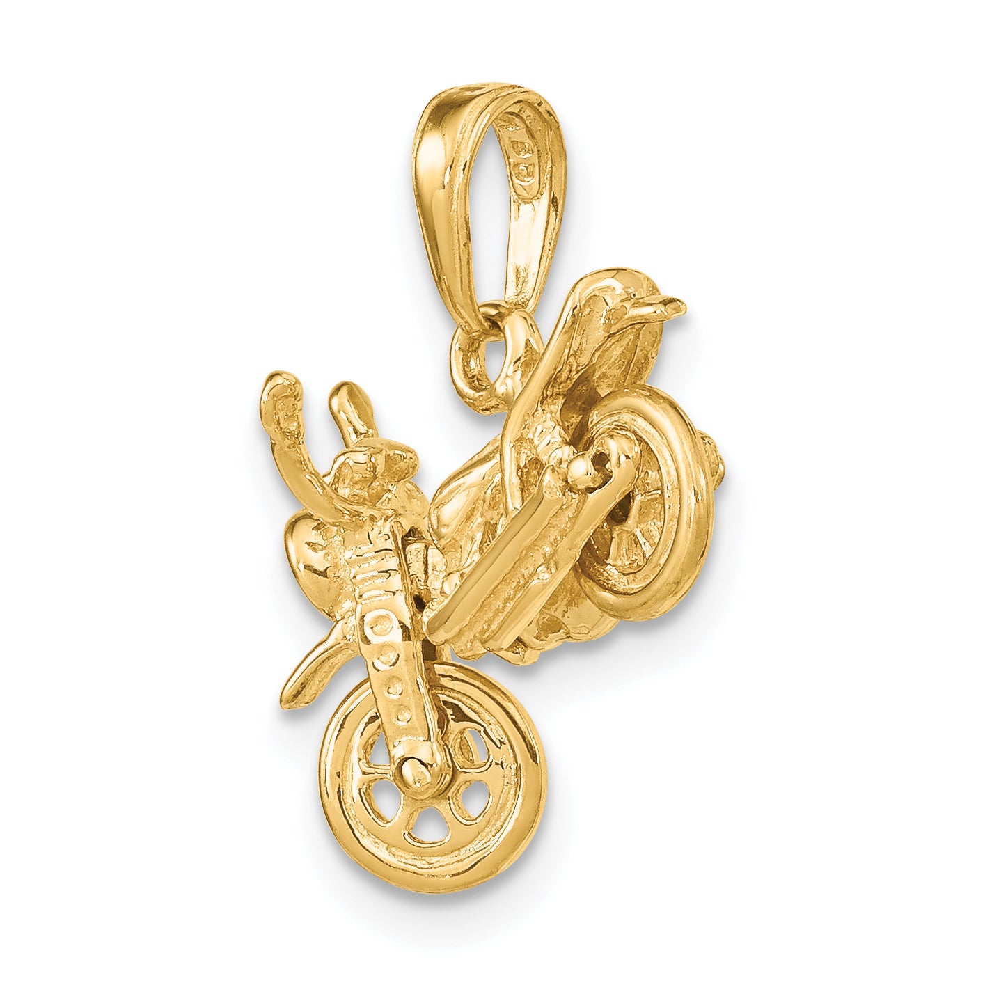 14K Gold 3D Moveable Motorcycle Pendant for Men Polished Finish