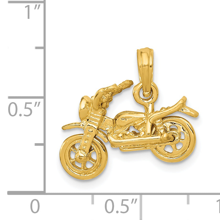14K Gold 3D Moveable Motorcycle Pendant for Men Polished Finish