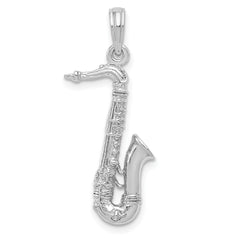 14K White Gold Saxophone Charm with Polished 3D Design