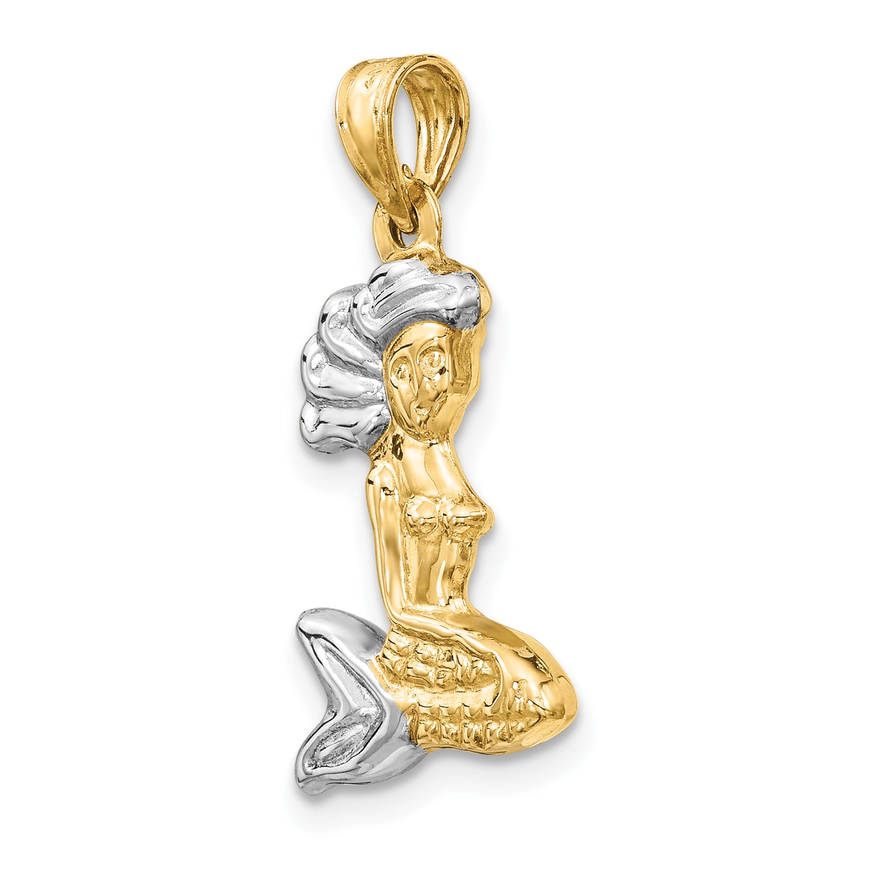 14K Gold and White Rhodium 3D Mermaid Pendant Elegant and Themed Charm