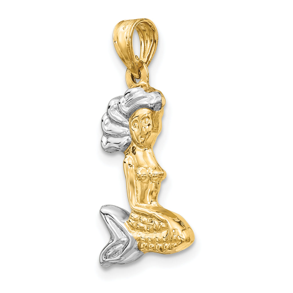 14K Gold and White Rhodium 3D Mermaid Pendant Elegant and Themed Charm