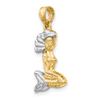 14K Gold and White Rhodium 3D Mermaid Pendant Elegant and Themed Charm